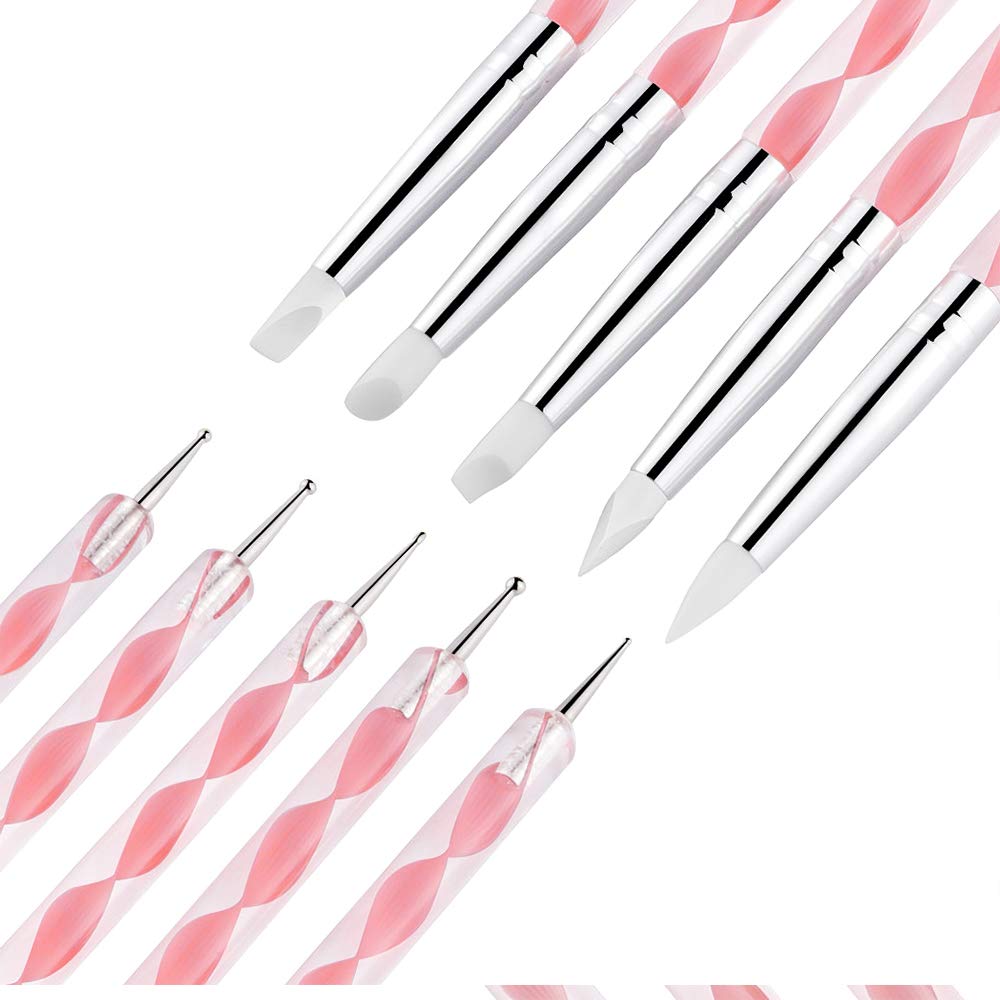 Best price Nail Art Brushes Nail Art Tool Set Resin Palette Nail Art Painting Mixed Color 2 Way Acrylic Silicone Carving Pen Dotting Pen Tool Manicure Kit DIY Makeup Display Board for Home Salon