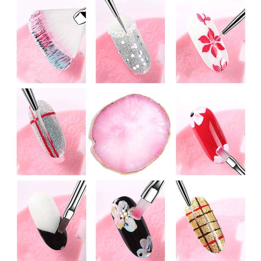Best price Nail Art Brushes Nail Art Tool Set Resin Palette Nail Art Painting Mixed Color 2 Way Acrylic Silicone Carving Pen Dotting Pen Tool Manicure Kit DIY Makeup Display Board for Home Salon