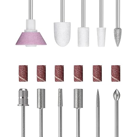 Best Price Nail Drill Bits Sets with 6Pcs File Sanding Bands 3/32 Inch Professional Rotary Burrs Diamond Cuticle Remover Bits Kit Cuticle Remover Bits for Acrylic Nail Manicure Pedicure Tools