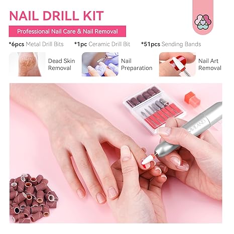 Best Price Nail Drill Bits Sets with 6Pcs File Sanding Bands 3/32 Inch Professional Rotary Burrs Diamond Cuticle Remover Bits Kit Cuticle Remover Bits for Acrylic Nail Manicure Pedicure Tools