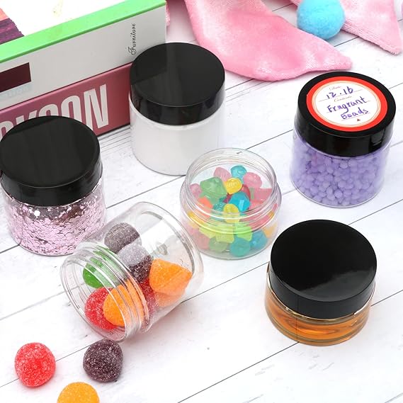 5ml Empty Glass Jars with Black Lid, Clear Airtight Cosmetics Container Bulk Refillable Tiny Sample Jar for Cosmetics, Lotion, Cream, Samples, Wax, Skincare, Travelling, Retail Store