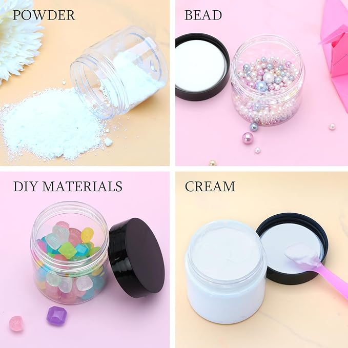 5ml Empty Glass Jars with Black Lid, Clear Airtight Cosmetics Container Bulk Refillable Tiny Sample Jar for Cosmetics, Lotion, Cream, Samples, Wax, Skincare, Travelling, Retail Store