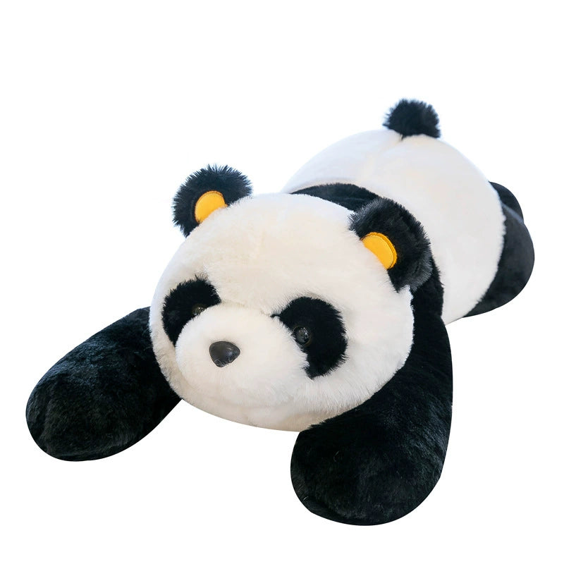 Newly-released giant panda-themed plush toy for girls as birthday gift. It is a sleeping, cuddly pillow-shaped toy with a panda figure. It is a plush doll for kids. It is a panda-themed plush toy for girls as a birthday present.